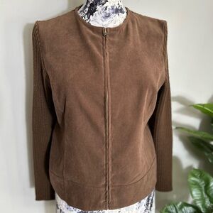 Sag Harbor brown full zip Jacket with Ribbed sleeves